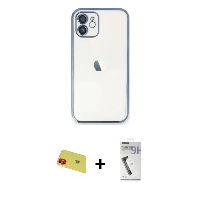 MARSİLYAN™- iPhone 11 Kılıf Vadi Minimal - Şeffaf Uv Polymer Nano Ekran Koruyucu + Kırmızı Rainbow Kamera Lens Koruma Cam