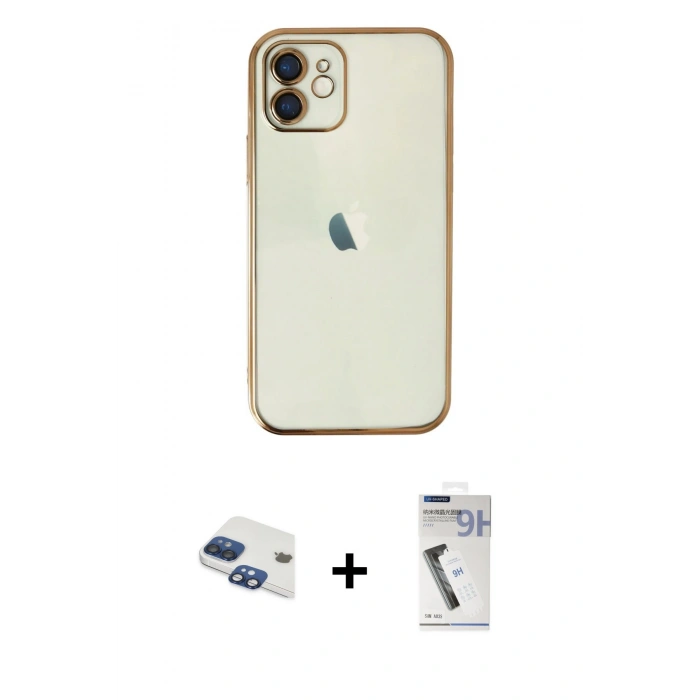 MARSİLYAN™- iPhone 11 Kılıf Vadi Minimal - Şeffaf Uv Polymer Nano Ekran Koruyucu + Lacivert Pers Alüminyum Kamera Lens