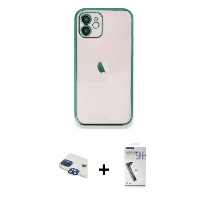 MARSİLYAN™- iPhone 11 Kılıf Vadi Minimal - Şeffaf Uv Polymer Nano Ekran Koruyucu + Lacivert Pers Alüminyum Kamera Lens