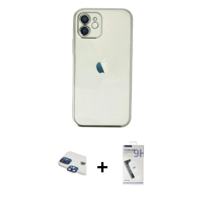 MARSİLYAN™- iPhone 11 Kılıf Vadi Minimal - Şeffaf Uv Polymer Nano Ekran Koruyucu + Lacivert Pers Alüminyum Kamera Lens