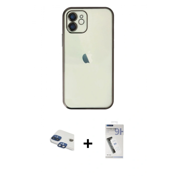 MARSİLYAN™- iPhone 11 Kılıf Vadi Minimal - Şeffaf Uv Polymer Nano Ekran Koruyucu + Lacivert Pers Alüminyum Kamera Lens