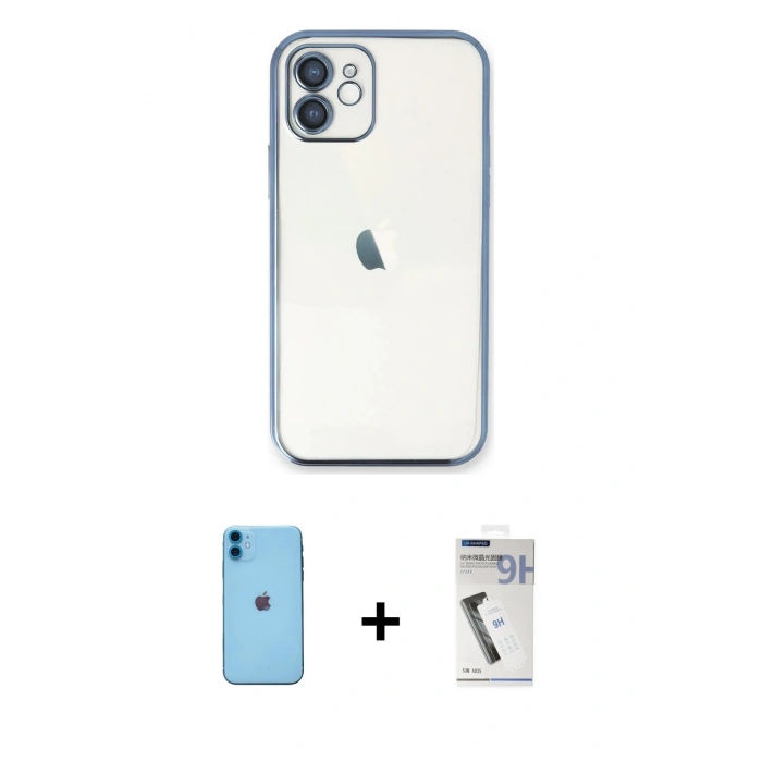 MARSİLYAN™- iPhone 11 Kılıf Vadi Minimal - Şeffaf Uv Polymer Nano Ekran Koruyucu + Neon Fosforlu Kamera Lens - MI