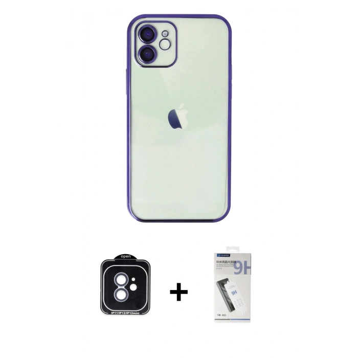 MARSİLYAN™- iPhone 11 Kılıf Vadi Minimal - Şeffaf Uv Polymer Nano Ekran Koruyucu + PVD Metal Kamera Lens - MI