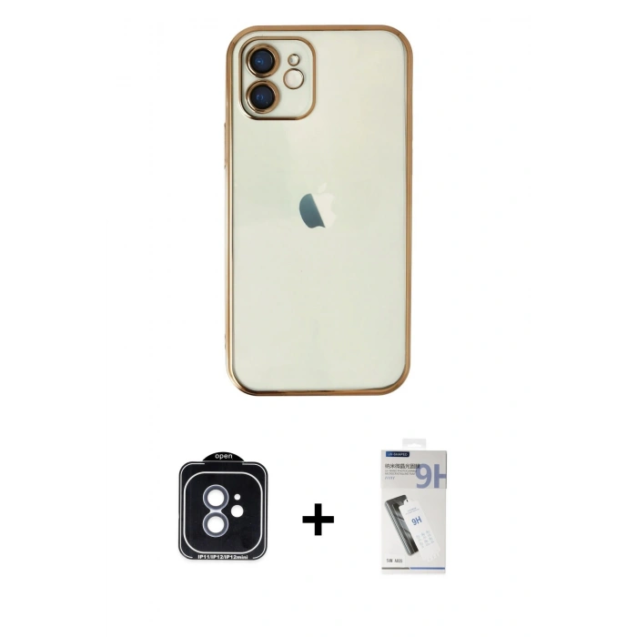 MARSİLYAN™- iPhone 11 Kılıf Vadi Minimal - Şeffaf Uv Polymer Nano Ekran Koruyucu + PVD Metal Kamera Lens - MI