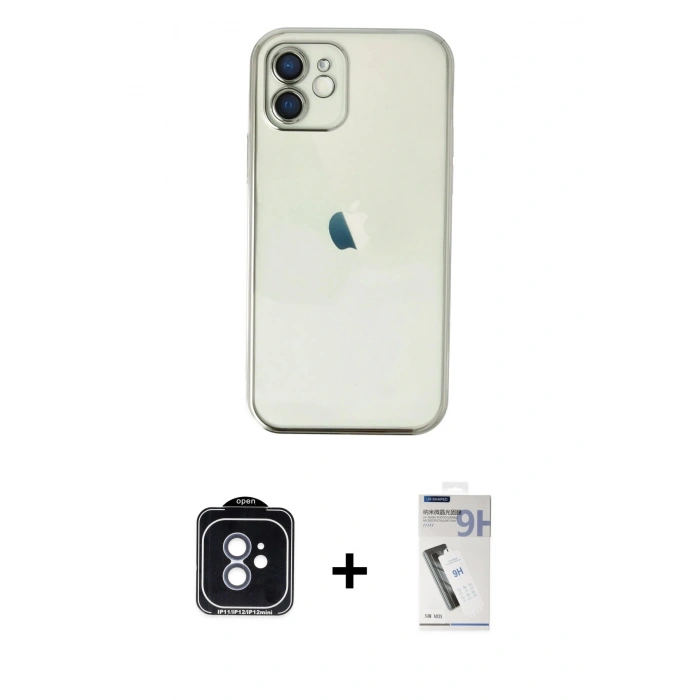 MARSİLYAN™- iPhone 11 Kılıf Vadi Minimal - Şeffaf Uv Polymer Nano Ekran Koruyucu + PVD Metal Kamera Lens - MI