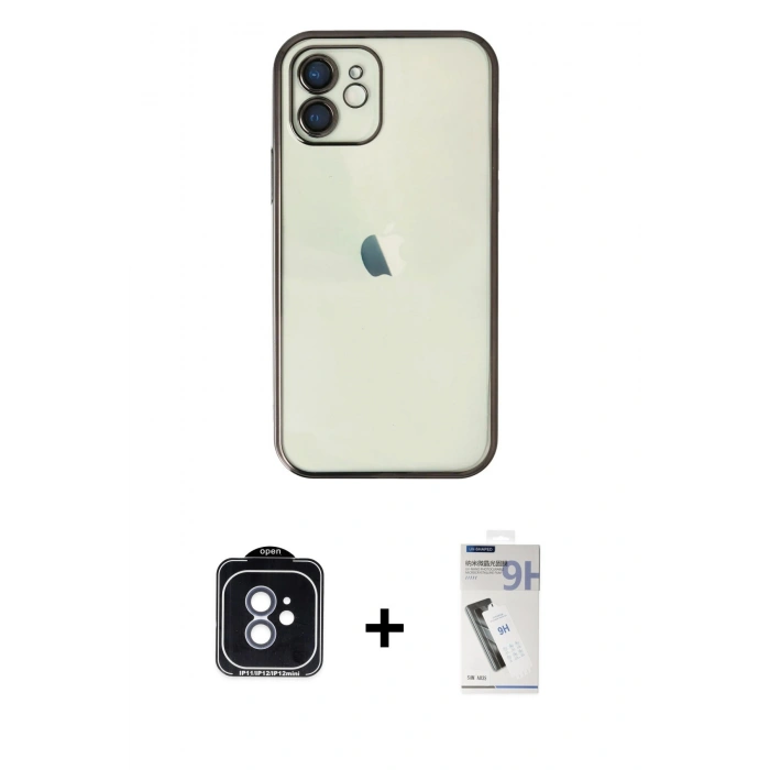 MARSİLYAN™- iPhone 11 Kılıf Vadi Minimal - Şeffaf Uv Polymer Nano Ekran Koruyucu + PVD Metal Kamera Lens - MI