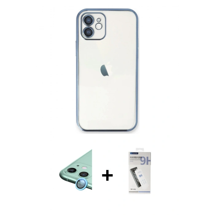 MARSİLYAN™- iPhone 11 Kılıf Vadi Minimal - Şeffaf Uv Polymer Nano Ekran Koruyucu + Raze Metal Kamera Lens - MI
