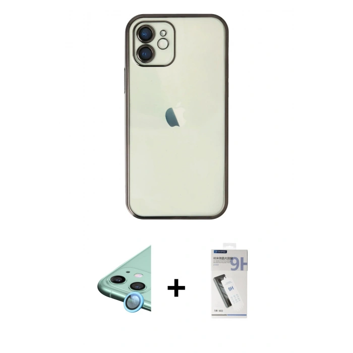 MARSİLYAN™- iPhone 11 Kılıf Vadi Minimal - Şeffaf Uv Polymer Nano Ekran Koruyucu + Raze Metal Kamera Lens - MI