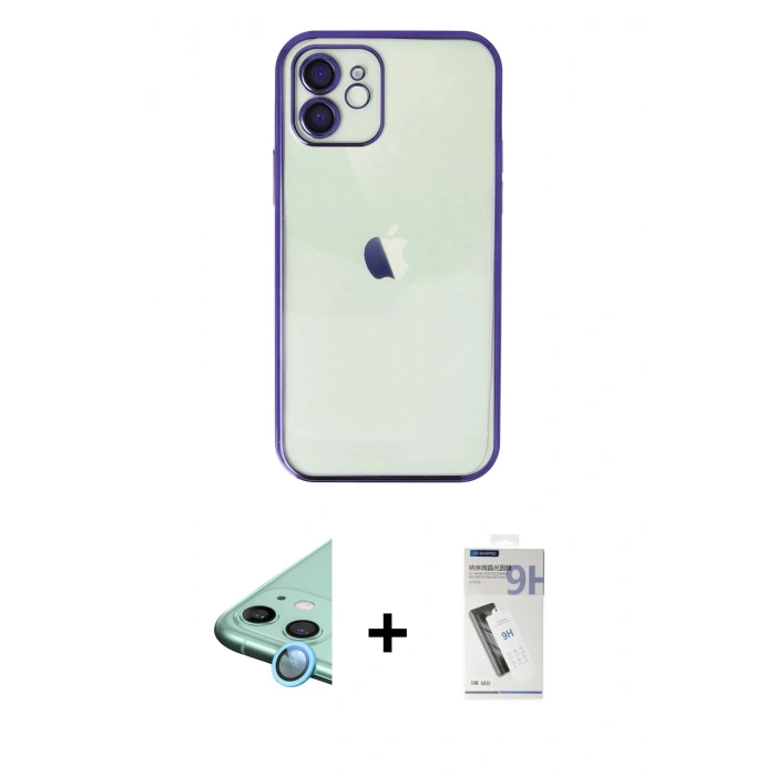 MARSİLYAN™- iPhone 11 Kılıf Vadi Minimal - Şeffaf Uv Polymer Nano Ekran Koruyucu + Raze Metal Kamera Lens - MI