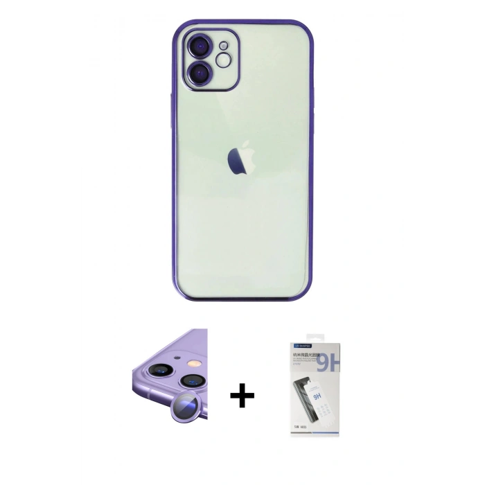 MARSİLYAN™- iPhone 11 Kılıf Vadi Minimal - Şeffaf Uv Polymer Nano Ekran Koruyucu + Raze Metal Kamera Lens - MR