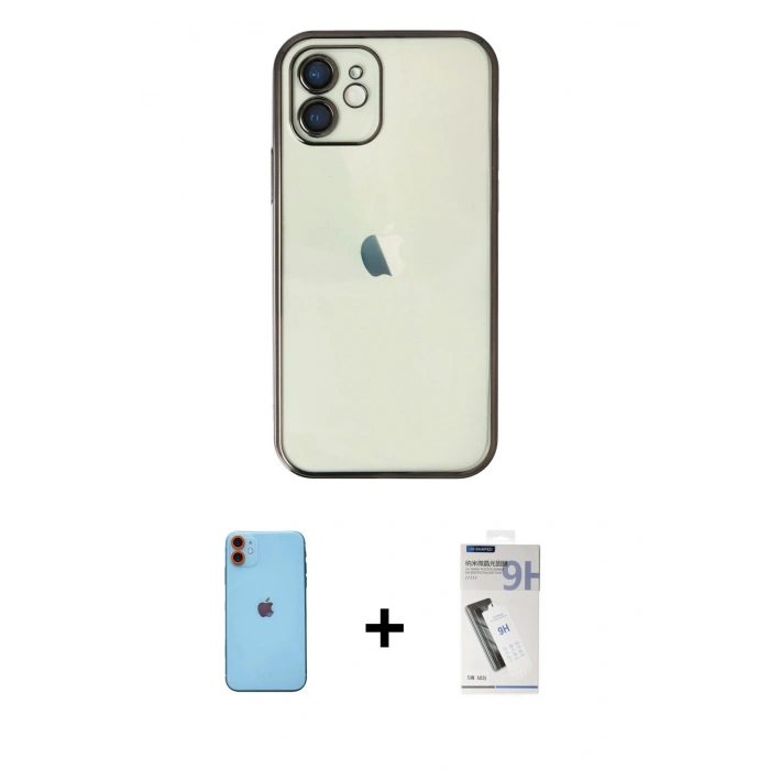 MARSİLYAN™- iPhone 11 Kılıf Vadi Minimal - Şeffaf Uv Polymer Nano Ekran Koruyucu + Neon Fosforlu Kamera Lens - TU