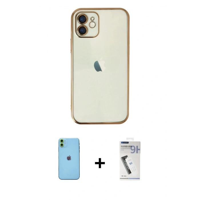 MARSİLYAN™- iPhone 11 Kılıf Vadi Minimal - Şeffaf Uv Polymer Nano Ekran Koruyucu + Neon Fosforlu Kamera Lens - YL
