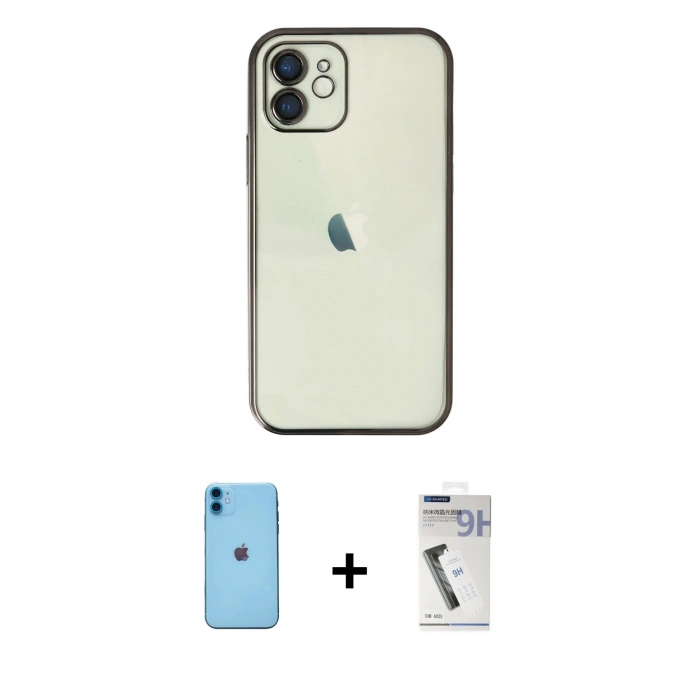 MARSİLYAN™- iPhone 11 Kılıf Vadi Minimal - Şeffaf Uv Polymer Nano Ekran Koruyucu + Neon Fosforlu Kamera Lens - MI