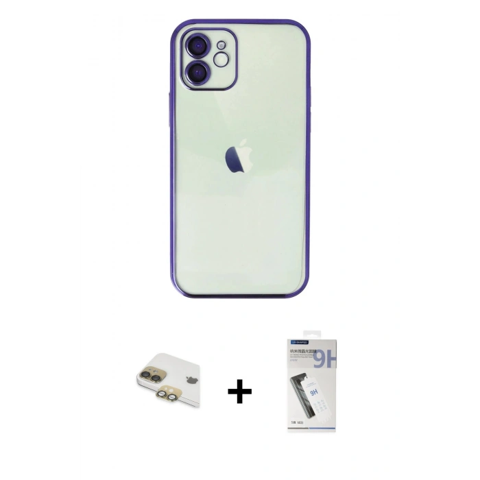 MARSİLYAN™- iPhone 11 Kılıf Vadi Minimal - Şeffaf Uv Polymer Nano Ekran Koruyucu + Pers Alüminyum Kamera Lens - GD