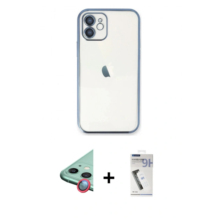 MARSİLYAN™- iPhone 11 Kılıf Vadi Minimal - Şeffaf Uv Polymer Nano Ekran Koruyucu + Raze Metal Kamera Lens - KI