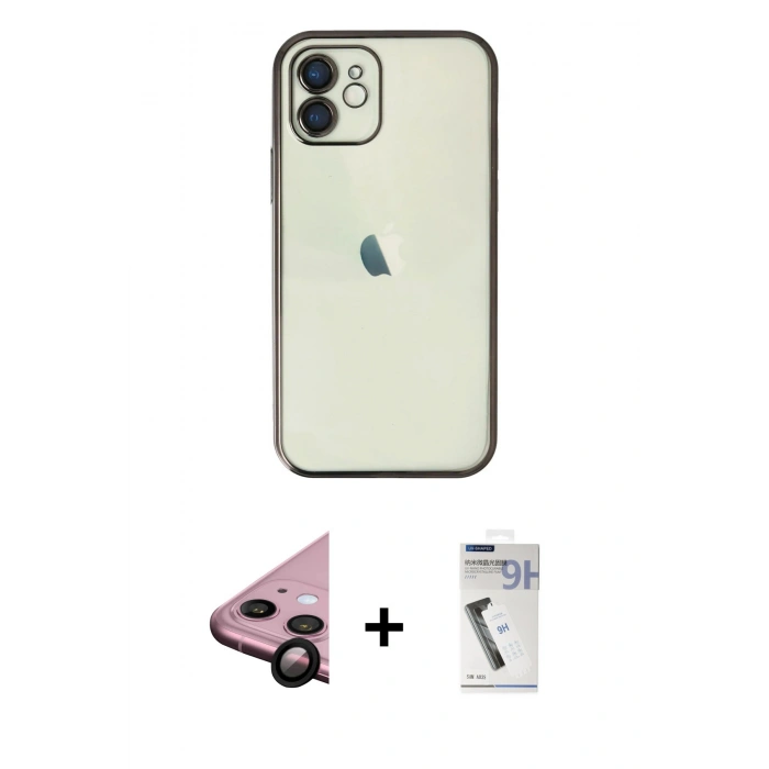 MARSİLYAN™- iPhone 11 Kılıf Vadi Minimal - Şeffaf Uv Polymer Nano Ekran Koruyucu + Raze Metal Kamera Lens - SH