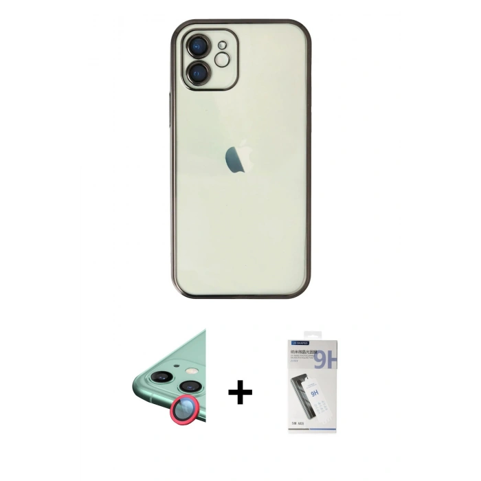 MARSİLYAN™- iPhone 11 Kılıf Vadi Minimal - Şeffaf Uv Polymer Nano Ekran Koruyucu + Raze Metal Kamera Lens - KI