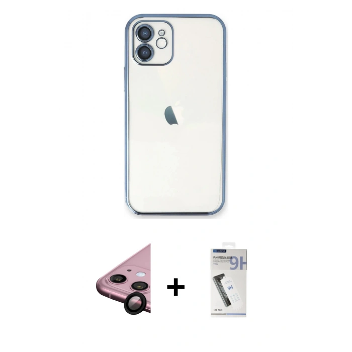 MARSİLYAN™- iPhone 11 Kılıf Vadi Minimal - Şeffaf Uv Polymer Nano Ekran Koruyucu + Raze Metal Kamera Lens - SH