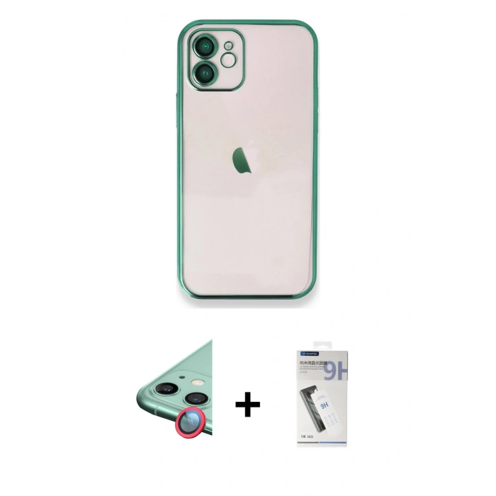 MARSİLYAN™- iPhone 11 Kılıf Vadi Minimal - Şeffaf Uv Polymer Nano Ekran Koruyucu + Raze Metal Kamera Lens - KI