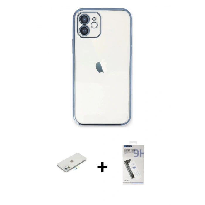 MARSİLYAN™- iPhone 11 Kılıf Vadi Minimal - Şeffaf Uv Polymer Nano Ekran Koruyucu + Renkli Kamera Lens Koruma Cam - SI