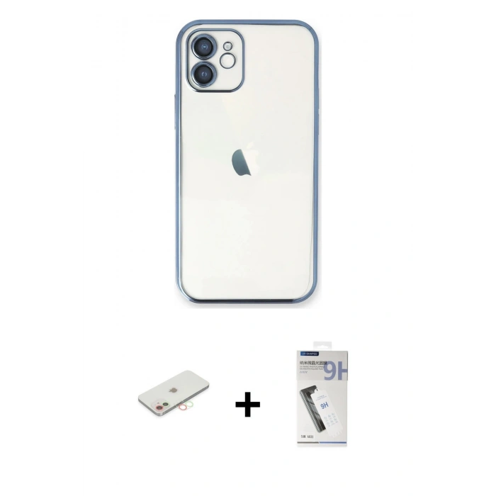 MARSİLYAN™- iPhone 11 Kılıf Vadi Minimal - Şeffaf Uv Polymer Nano Ekran Koruyucu + Renkli Kamera Lens Koruma Cam - YL