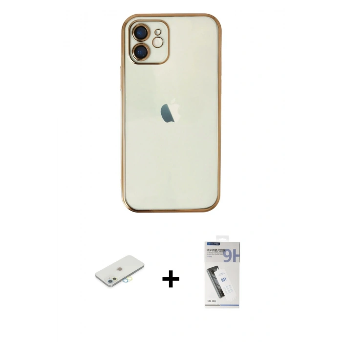 MARSİLYAN™- iPhone 11 Kılıf Vadi Minimal - Şeffaf Uv Polymer Nano Ekran Koruyucu + Renkli Kamera Lens Koruma Cam - SI
