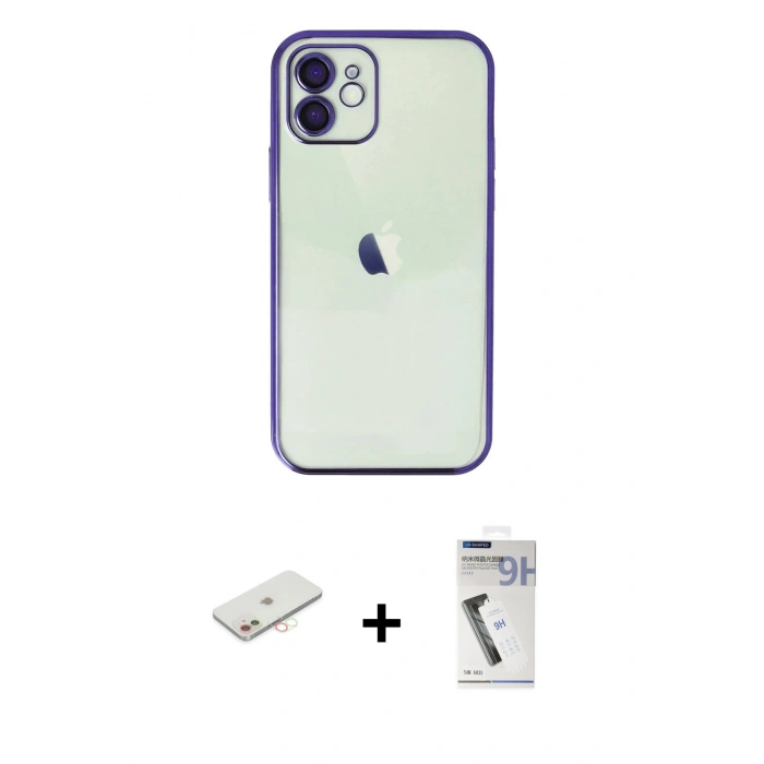 MARSİLYAN™- iPhone 11 Kılıf Vadi Minimal - Şeffaf Uv Polymer Nano Ekran Koruyucu + Renkli Kamera Lens Koruma Cam - YL