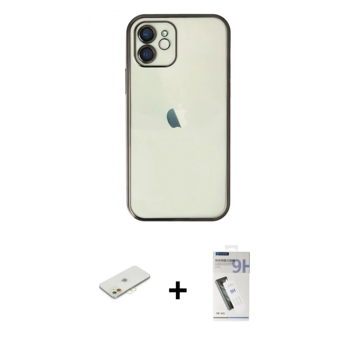 MARSİLYAN™- iPhone 11 Kılıf Vadi Minimal - Şeffaf Uv Polymer Nano Ekran Koruyucu + Turuncu Renkli Kamera Lens Koruma Cam