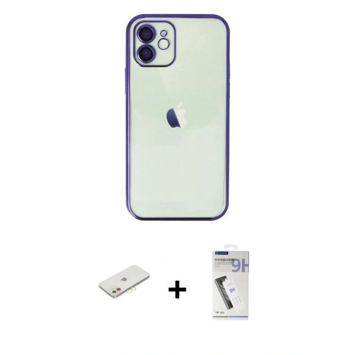 MARSİLYAN™- iPhone 11 Kılıf Vadi Minimal - Şeffaf Uv Polymer Nano Ekran Koruyucu + Turuncu Renkli Kamera Lens Koruma Cam