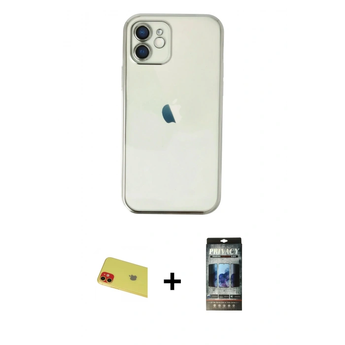 MARSİLYAN™- iPhone 11 Kılıf Vadi Minimal - Siyah 34D Hayalet Izgaralı Cam + Rainbow Kamera Lens Koruma Cam - KI