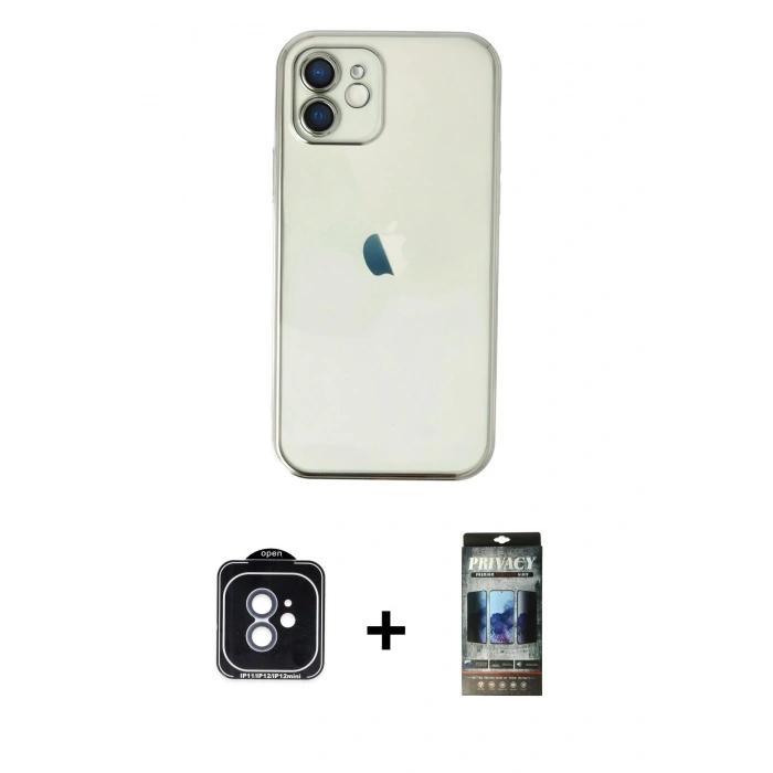 MARSİLYAN™- iPhone 11 Kılıf Vadi Minimal - Siyah 34D Hayalet Izgaralı Cam + PVD Metal Kamera Lens - MI