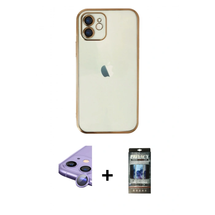 MARSİLYAN™- iPhone 11 Kılıf Vadi Minimal - Siyah 34D Hayalet Izgaralı Cam + Raze Metal Kamera Lens - MR