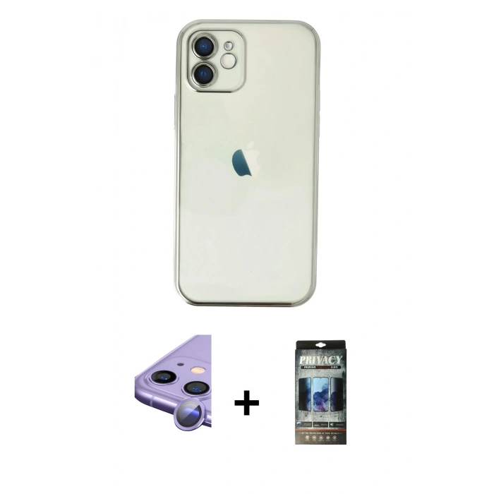 MARSİLYAN™- iPhone 11 Kılıf Vadi Minimal - Siyah 34D Hayalet Izgaralı Cam + Raze Metal Kamera Lens - MR