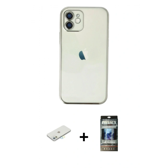 MARSİLYAN™- iPhone 11 Kılıf Vadi Minimal - Siyah 34D Hayalet Izgaralı Cam + Renkli Kamera Lens Koruma Cam - SI