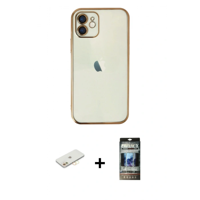 MARSİLYAN™- iPhone 11 Kılıf Vadi Minimal - Siyah 34D Hayalet Izgaralı Cam + Renkli Kamera Lens Koruma Cam - SI