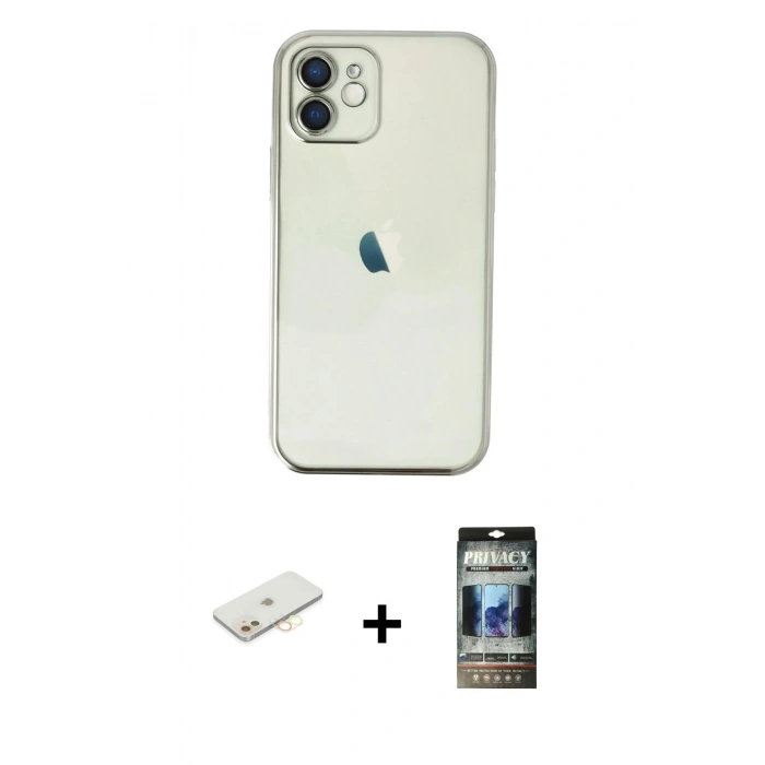 MARSİLYAN™- iPhone 11 Kılıf Vadi Minimal - Siyah 34D Hayalet Izgaralı Cam + Renkli Kamera Lens Koruma Cam - SI