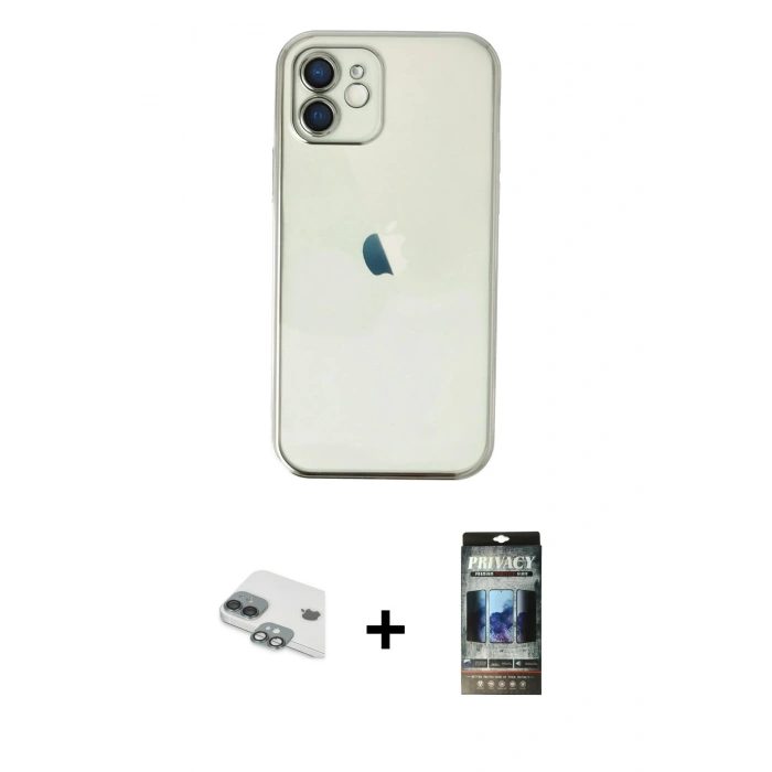 MARSİLYAN™- iPhone 11 Kılıf Vadi Minimal - Siyah 34D Hayalet Izgaralı Cam + Pers Alüminyum Kamera Lens - YL
