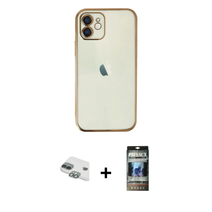MARSİLYAN™- iPhone 11 Kılıf Vadi Minimal - Siyah 34D Hayalet Izgaralı Cam + Pers Alüminyum Kamera Lens - YL