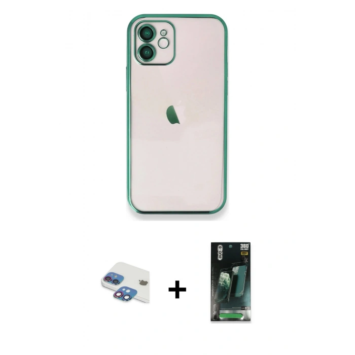 MARSİLYAN™- iPhone 11 Kılıf Vadi Minimal - Siyah 360 Mat Full Body Arka Koruyucu + Pers Alüminyum Kamera Lens - GI