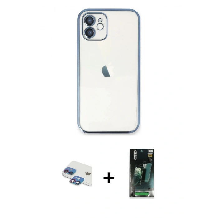 MARSİLYAN™- iPhone 11 Kılıf Vadi Minimal - Siyah 360 Mat Full Body Arka Koruyucu + Pers Alüminyum Kamera Lens - GI