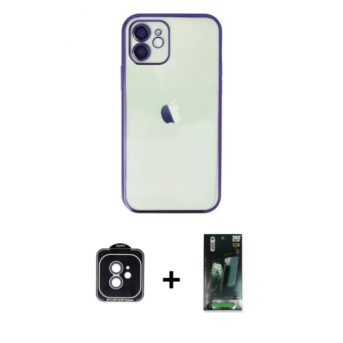 MARSİLYAN™- iPhone 11 Kılıf Vadi Minimal - Siyah 360 Mat Full Body Arka Koruyucu + PVD Metal Kamera Lens - MI