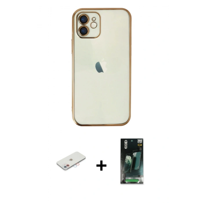 MARSİLYAN™- iPhone 11 Kılıf Vadi Minimal - Siyah 360 Mat Full Body Arka Koruyucu + Renkli Kamera Lens Koruma Cam - PE