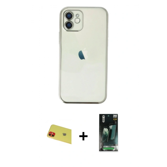 MARSİLYAN™- iPhone 11 Kılıf Vadi Minimal - Siyah 360 Mat Full Body Arka Koruyucu + Rainbow Kamera Lens Koruma Cam - KI