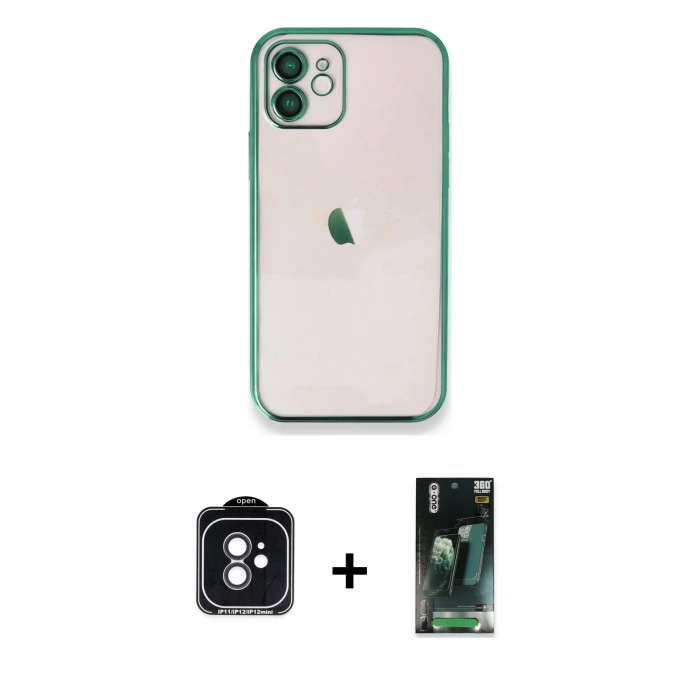 MARSİLYAN™- iPhone 11 Kılıf Vadi Minimal - Siyah 360 Mat Full Body Arka Koruyucu + PVD Metal Kamera Lens - SH