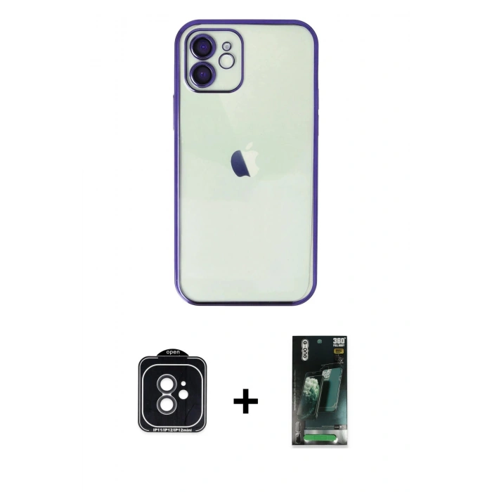 MARSİLYAN™- iPhone 11 Kılıf Vadi Minimal - Siyah 360 Mat Full Body Arka Koruyucu + PVD Metal Kamera Lens - SH