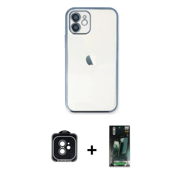 MARSİLYAN™- iPhone 11 Kılıf Vadi Minimal - Siyah 360 Mat Full Body Arka Koruyucu + PVD Metal Kamera Lens - SH