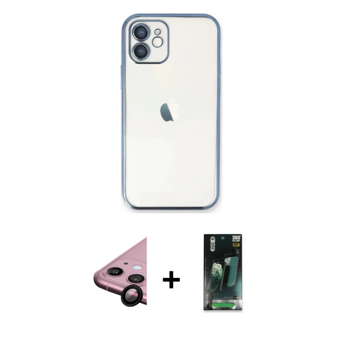 MARSİLYAN™- iPhone 11 Kılıf Vadi Minimal - Siyah 360 Mat Full Body Arka Koruyucu + Raze Metal Kamera Lens - SH