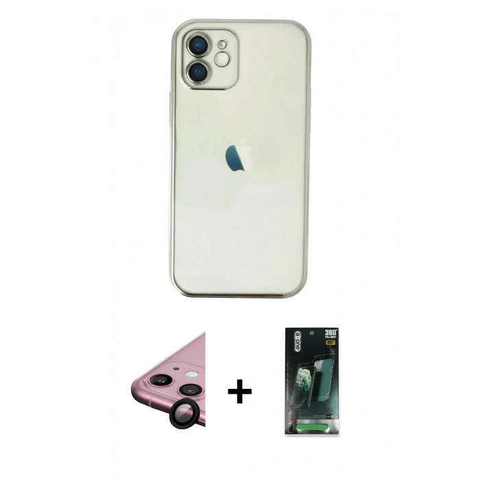 MARSİLYAN™- iPhone 11 Kılıf Vadi Minimal - Siyah 360 Mat Full Body Arka Koruyucu + Raze Metal Kamera Lens - SH