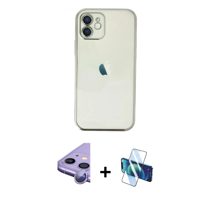 MARSİLYAN™- iPhone 11 Kılıf Vadi Minimal - Siyah 3D Antistatik Cam Ekran Koruyucu + Raze Metal Kamera Lens - MR