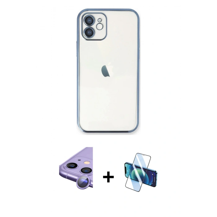 MARSİLYAN™- iPhone 11 Kılıf Vadi Minimal - Siyah 3D Antistatik Cam Ekran Koruyucu + Raze Metal Kamera Lens - MR